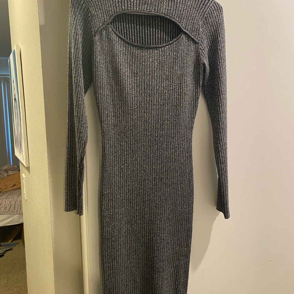 Say What? Charcoal Long Sleeve Knit Dress